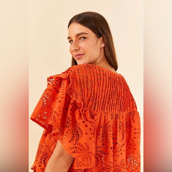 NWT FARM Rio Palm Tree Richelieu Blouse in Deep Orange - Size Medium - Picture 2 of 6